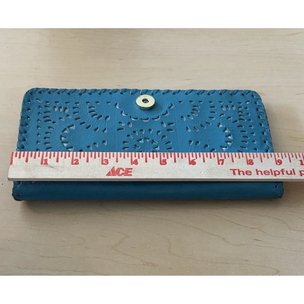 Anthropologie Cleobella Mexicana Leather Cut-Out Wallet Women OS Teal Blue Boho